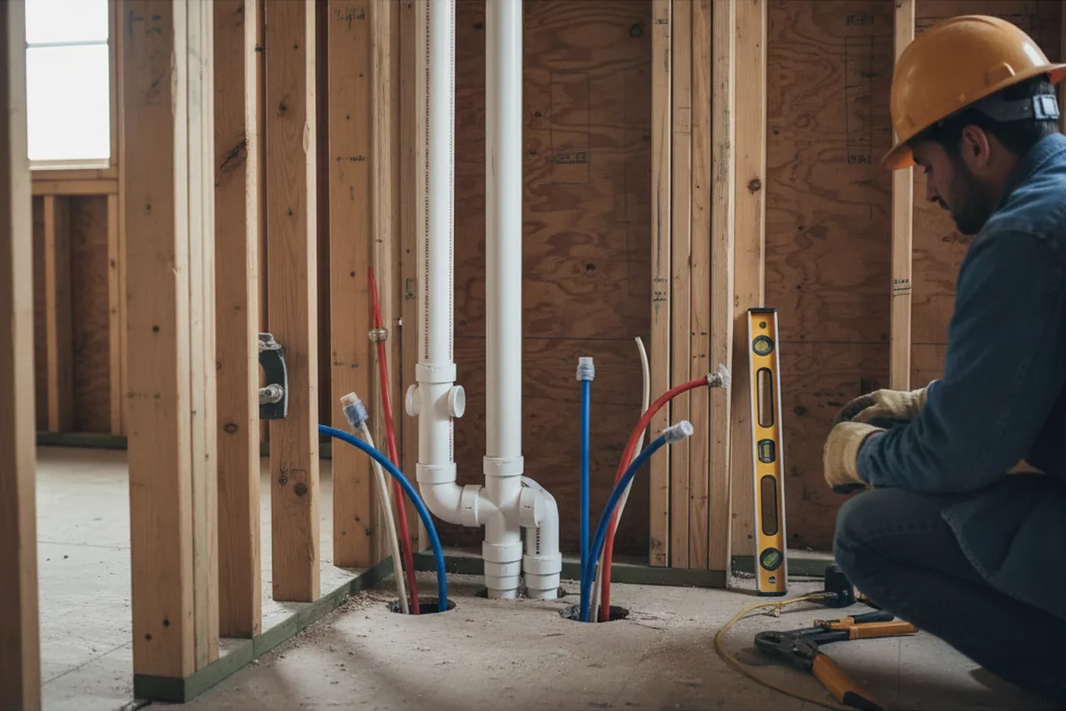 Drain and supply rough-in during Sump Pump Repair in Chandlerville